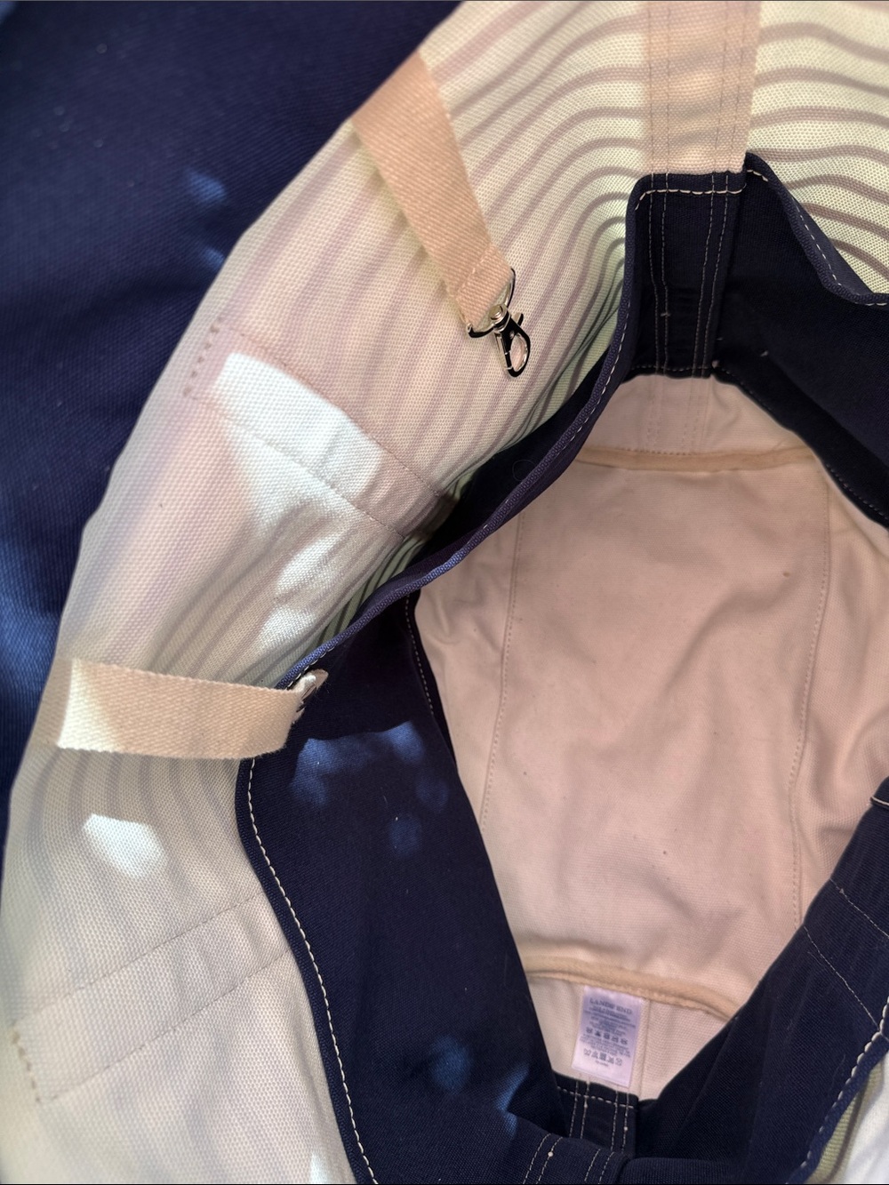 Lands' End Navy and White Striped Canvas Tote - Picture 5 of 10